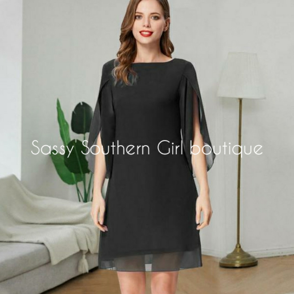 🆕⭐ Available in plus sz Black chiffon open sleeve dress⭐